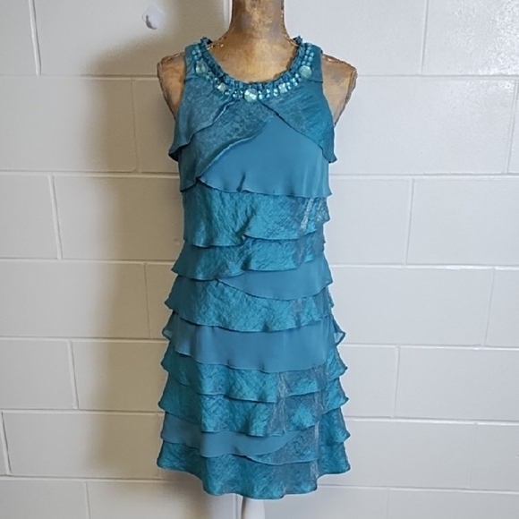 Elegant Teal Sleeveless Layered Dress - Picture 1 of 15